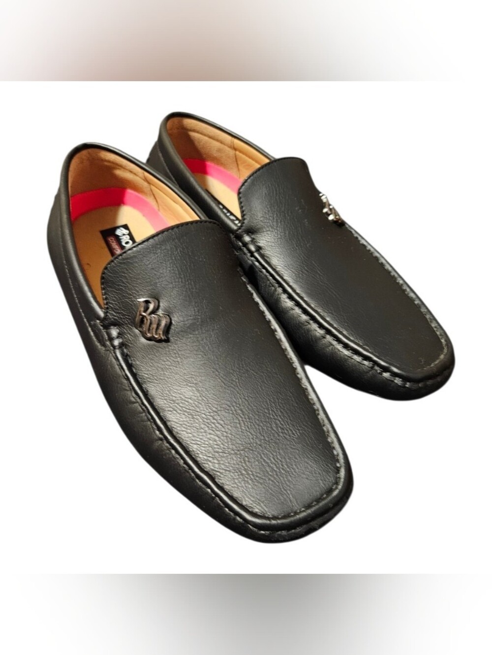 Rocawear Black Comfort Classic Loafers Silver "RW" Metal Emblem Mens Size 9